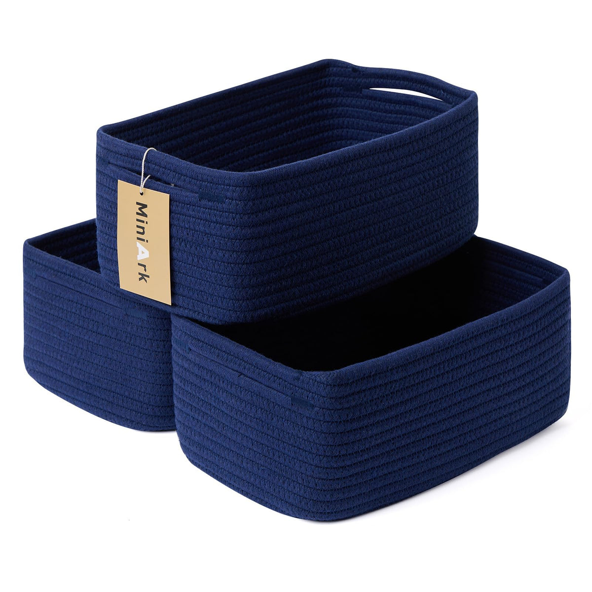 MiniArk Small Storage Baskets for Organizing | Closet Organizer Bins | Shelf Toy Basket | Woven Rope Baskets | Cube Decorative Box | Shallow Basket | L11.5xW7.5xH4.7| Brown