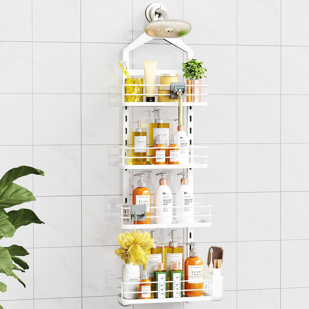 ODesign 4 Tier Adjustable Shower Organizer Hanging Over Showerhead Black