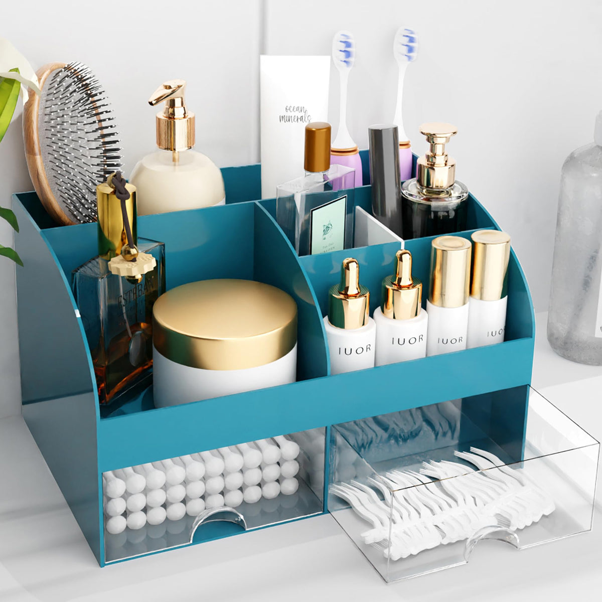 Makeup Organizer with Drawers, Cosmetic Storage for Dresser Vanity and Bathroom Countertop, Beauty Holder for Lipstick Brush, Skincare Organizer for Vanity, Cosmetic Display Case (Black)