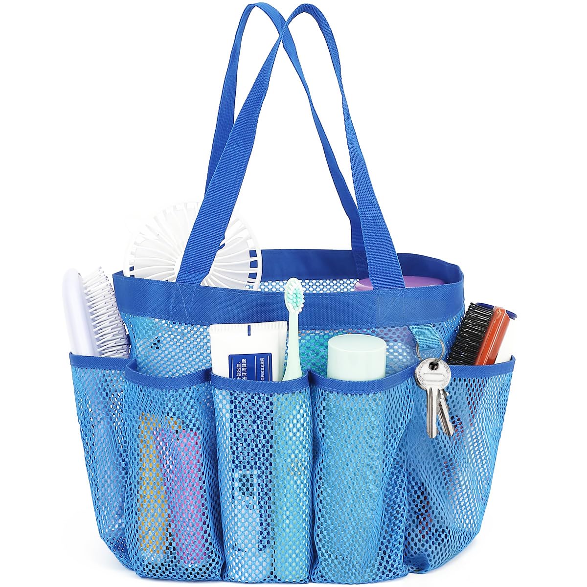 Fammart Mesh Shower Caddy Portable for College Dorm Room Essentials, Odorless Polyester Large Shower Tote Bag with Dual Handles, 8-Pocket Quick-Dry Toiletry Organizer for Travel, Beach, Camping, Gym