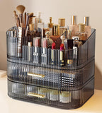 Large Makeup Organizer with Drawers, 360° Rotating Brush Holder