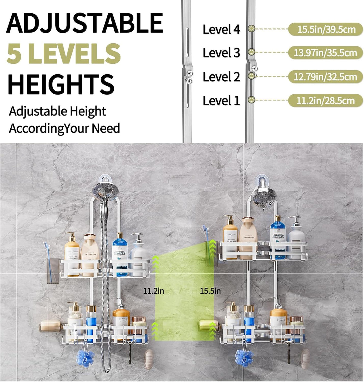 Aluminum Shower Caddy Hanging,Shower Caddy, Never Rust Shower Organizer