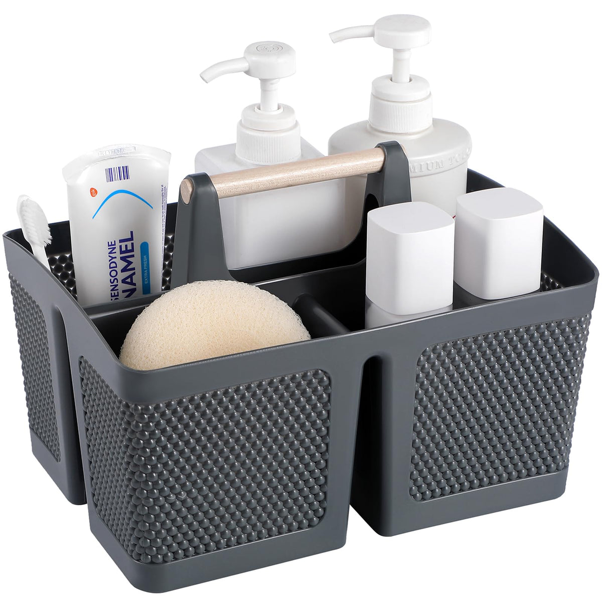 rejomiik Portable Shower Caddy Basket Plastic Cleaning Caddy Organizer Storage Tote with Handle for Bathroom, College, Dorm Room Essentials, White