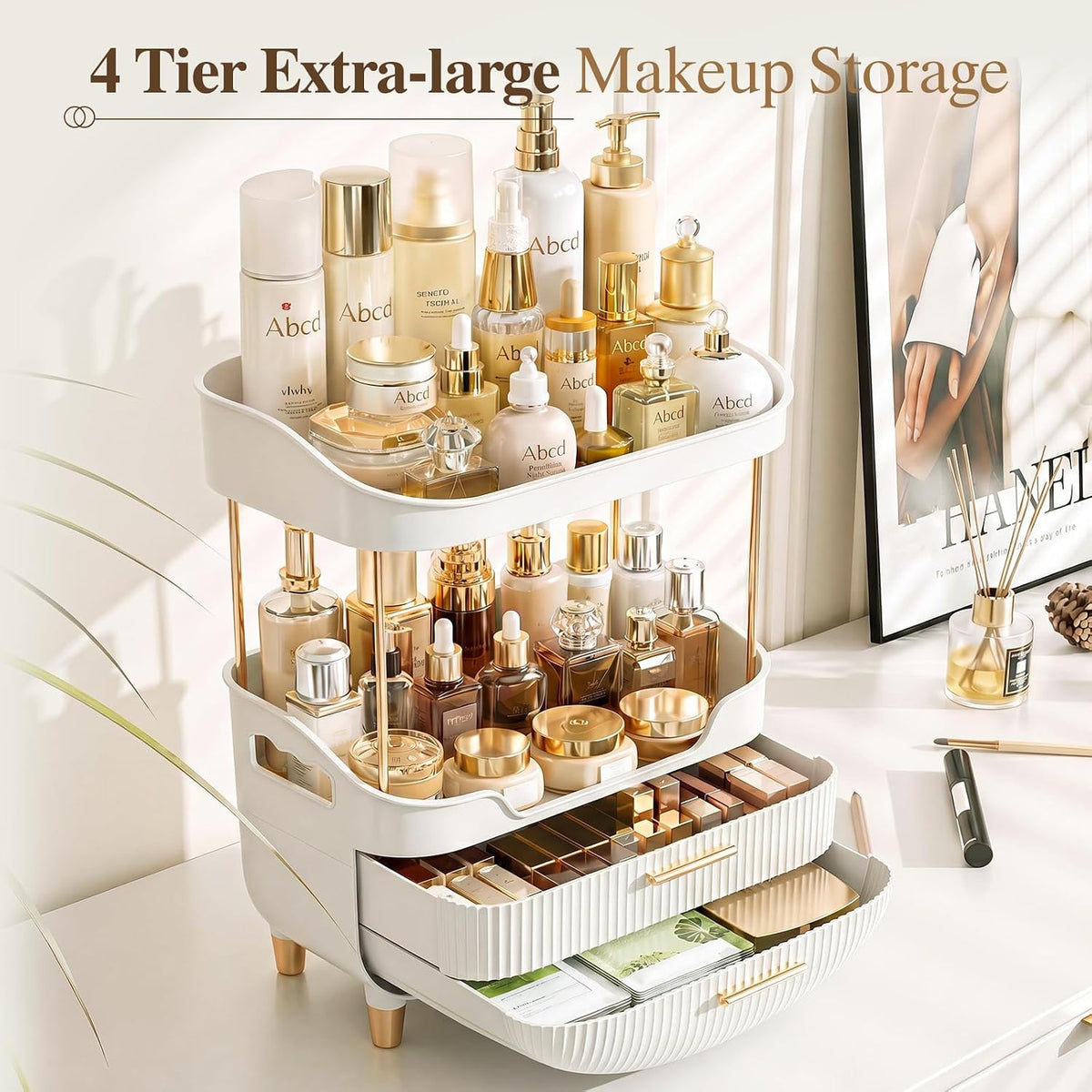 caktraie 4-Tier Makeup Organizer Bathroom Countertop Storage White