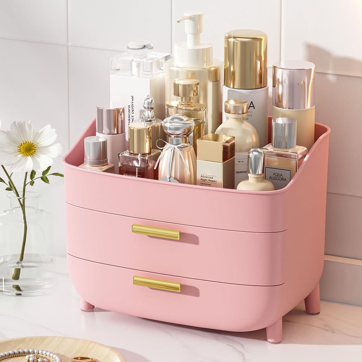 Vtopmart 3-Tier Skincare Makeup Organizer with Drawers, White