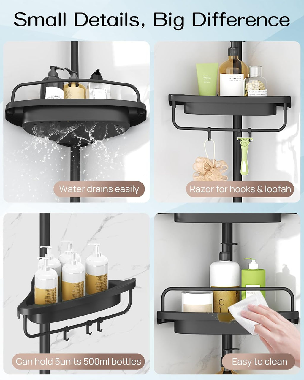 Corner Shower Caddy Tension Pole for Shampoo Holder, Stainless Steel Rod