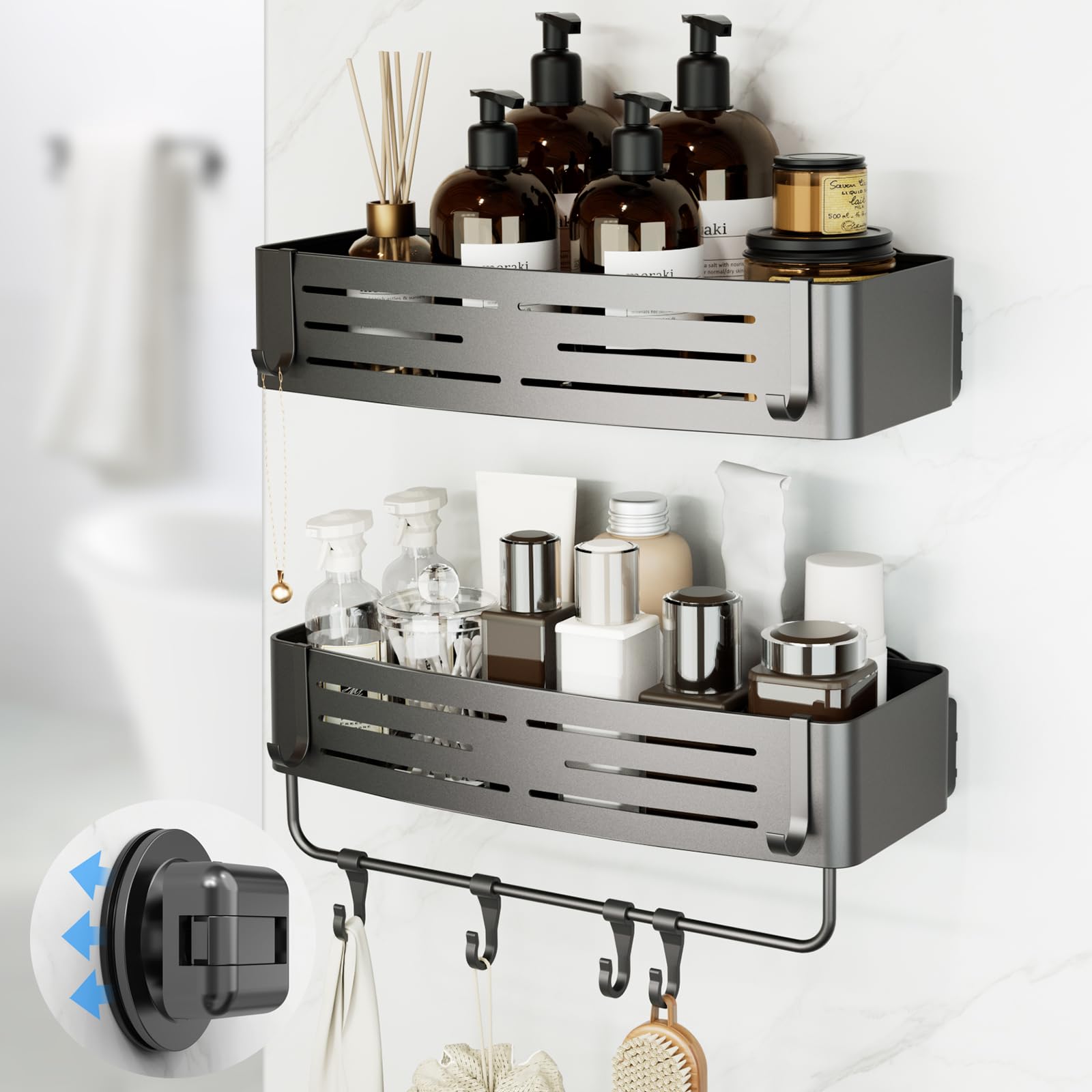 Onemake Suction Cup Shower Caddy, Shower Shelf, Bathroom Organizer, Black