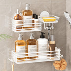 LEVERLOC Shower Caddy Suction Cup, 2 Pack Suction Shower Shelf With Hooks