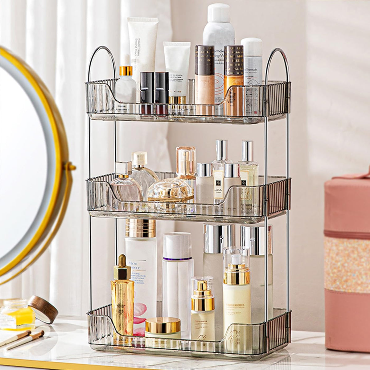 Aveniee Bathroom Counter Organizer, 3 Tier Perfume Skin Care Countertop Storage Shelf, Vanity Makeup Tray for Cosmetic Skincare Lotion,Clear