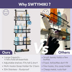SWTYMIKI Over The Door Shower Caddy - 4 Tier Rustproof Hanging Shower Organizer with Adjustable Shelves, 40 Hooks & Soap Holder, Hanging Shower Rack Storage for Bathroom Accessories, Black