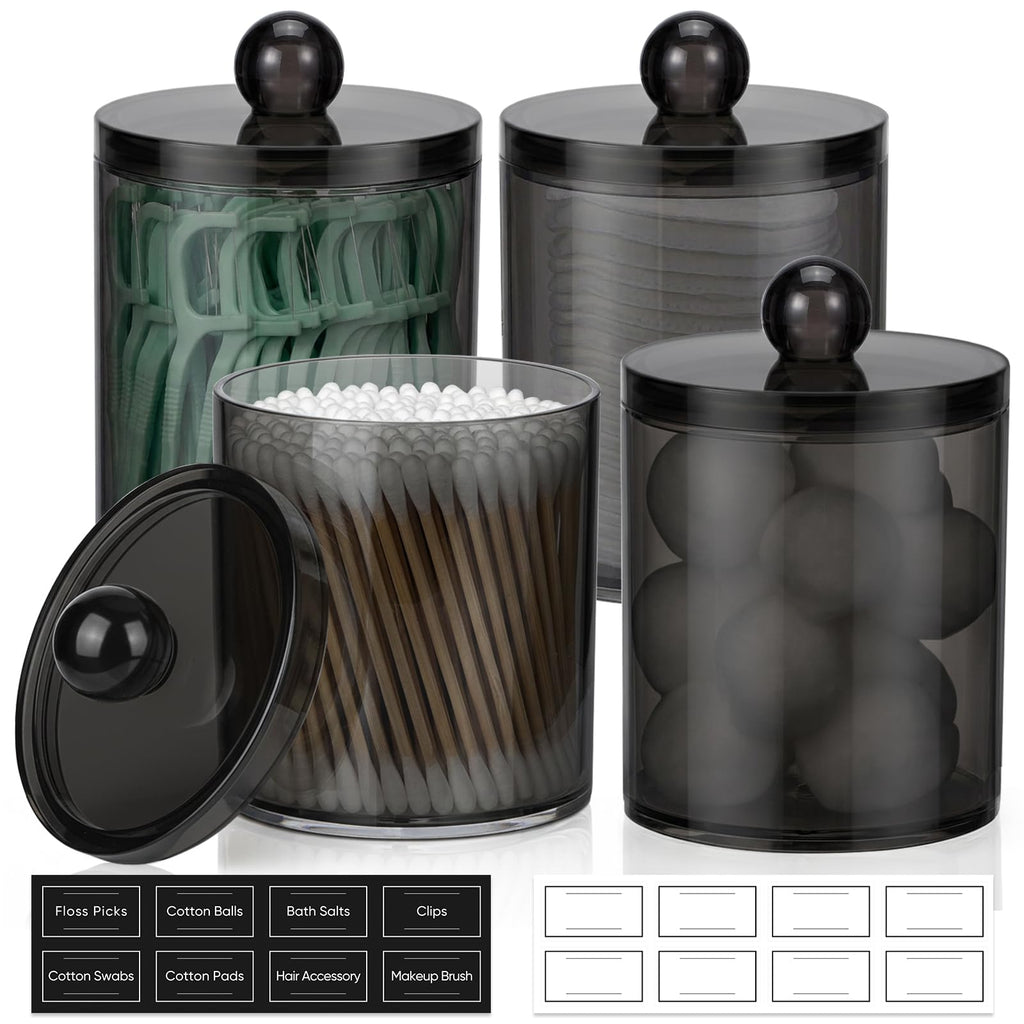 4 Pack Acrylic Qtip Holder Dispenser for Cotton Swabs, Balls, Floss Picks