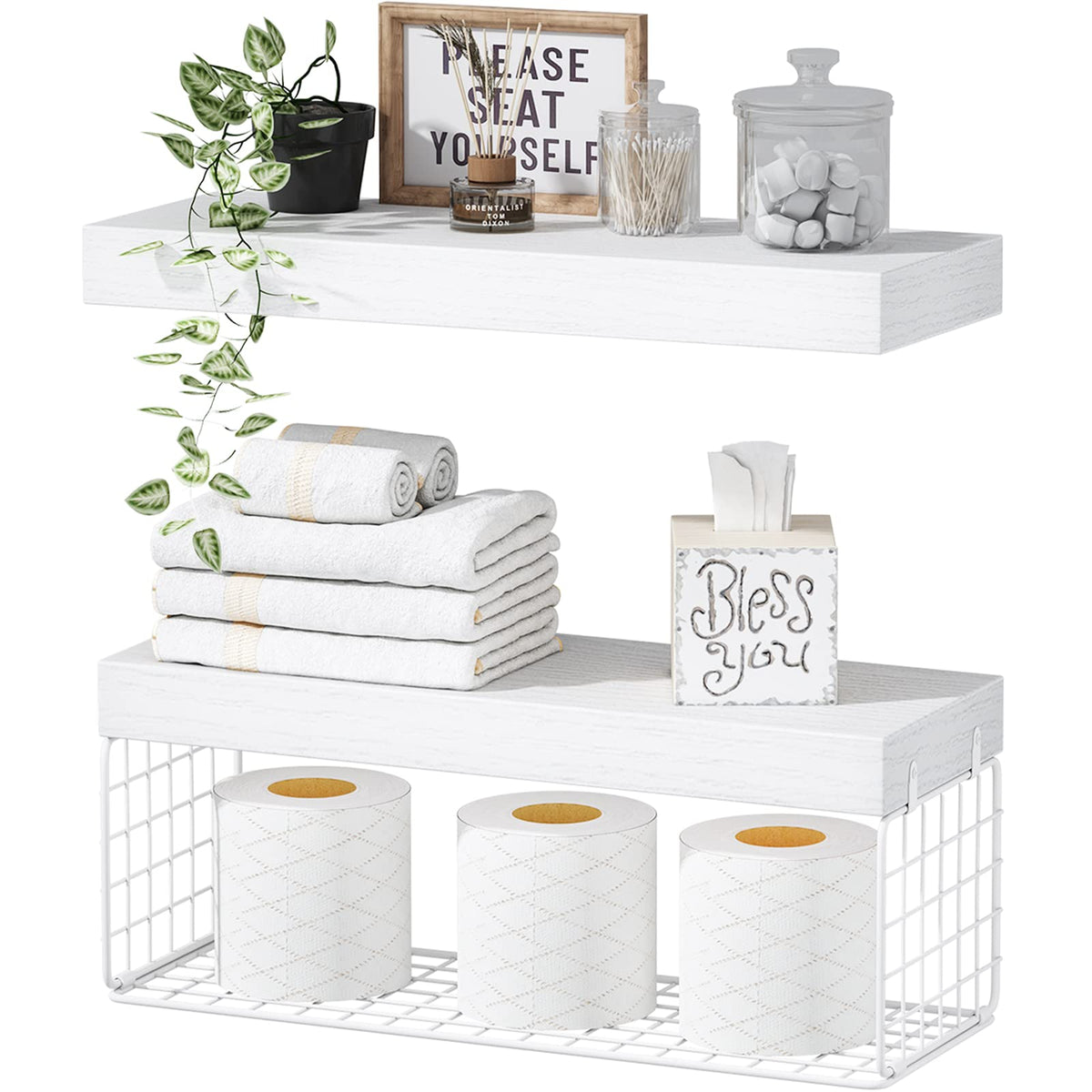 QEEIG Bathroom Shelves Over Toilet Wall Mounted (Brown, Set of 3, 15.7")