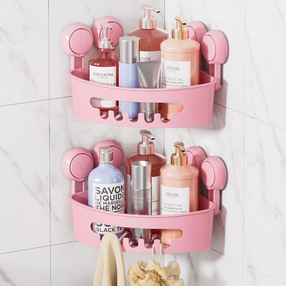 LEVERLOC Corner Shower Caddy Suction Cup, shower shelves suction cup, White