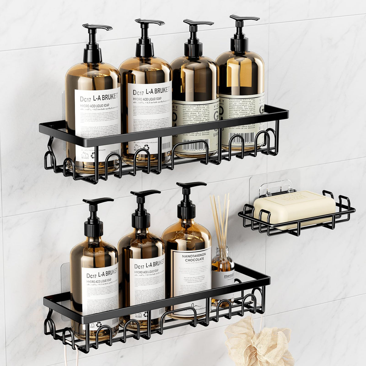 Shower Caddy, 3 Pack Shower Shelves for Inside Bathroom, Rustproof Adhesive Bathroom Organizer with Soap Holder, No Drilling Washroom Organizers and Storage for Bathtub Room, Matte white
