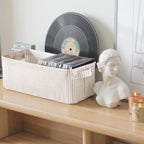 StorageWorks Fabric Narrow Storage Bins, Khaki and Beige Stripes, 2-Pack