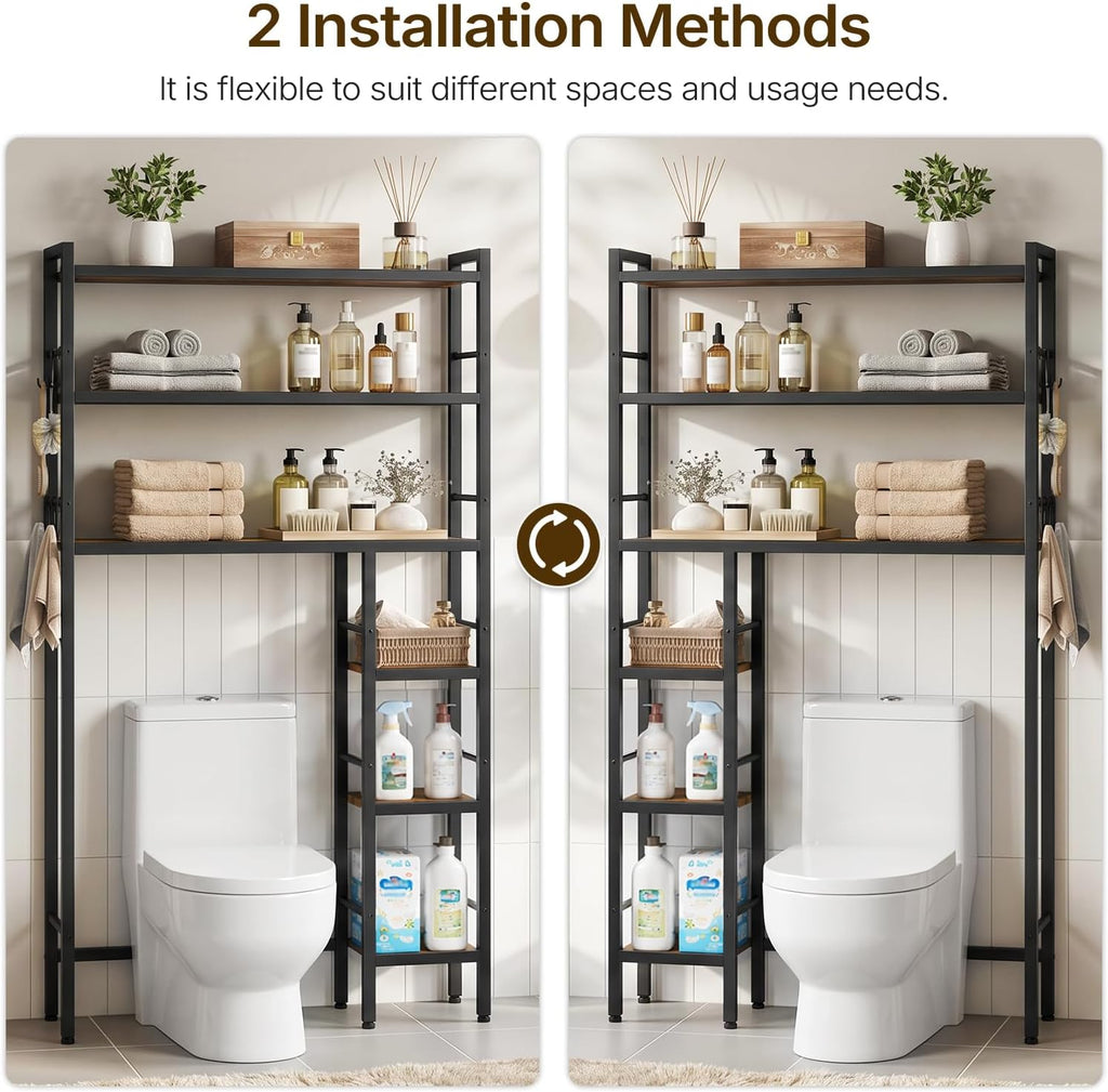 Over The Toilet Storage with Side Rack, 6-Tier Bathroom Organizer Shelf