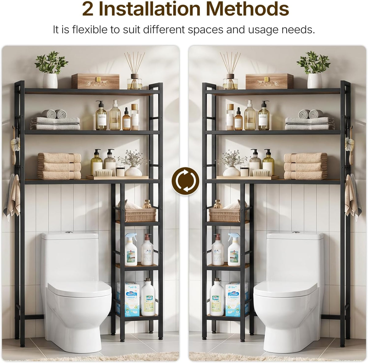 Over The Toilet Storage with Side Rack, 6-Tier Bathroom Organizer Shelf