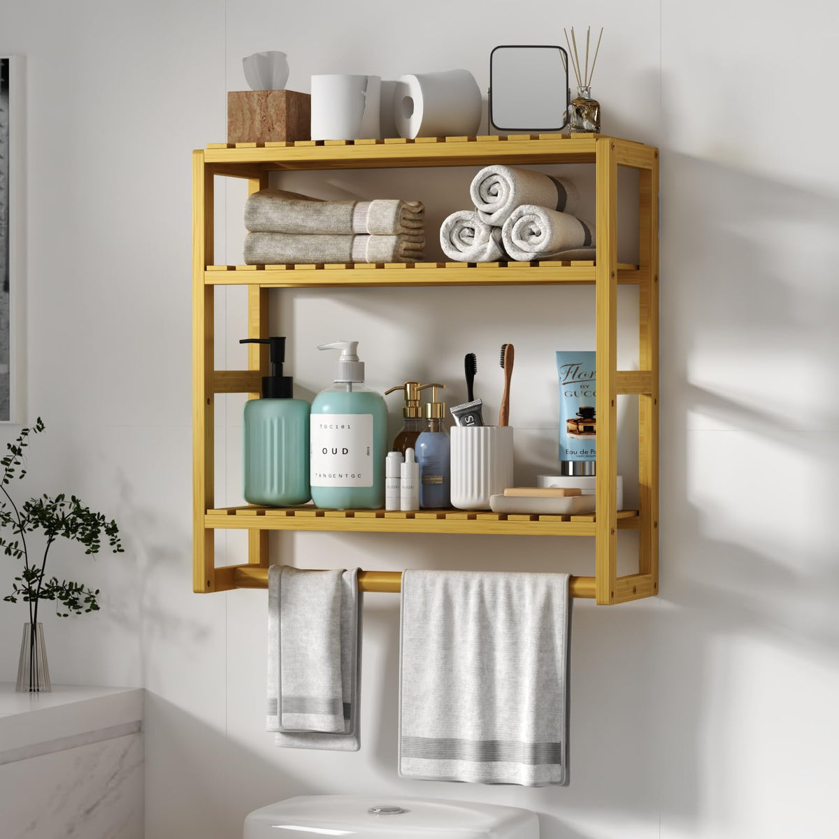 Galood Over The Toilet Storage Bathroom Shelves Wall Mounted 3 Tier Black