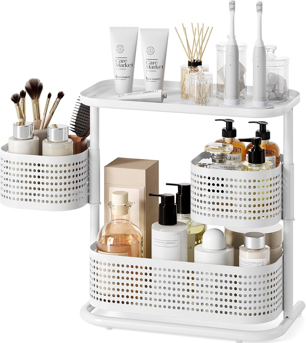 KINGRACK Metal Bathroom Counter Organizer，Rotating Countertop Storage Shelf