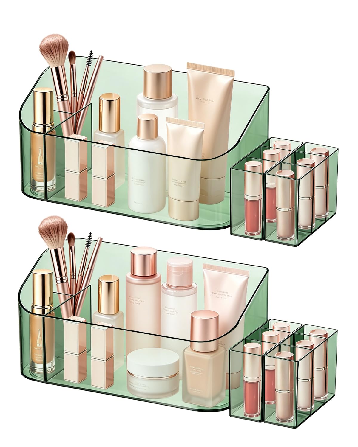 Makeup Tray Holder Organizer Cosmetic Display Case Tabletop Desktop Vanity Countertop Bathroom Wall Cabinet Medicine Storage Box 9 Dividers 2 Removable Women Ladies Girls Gifts Crystal Pink 1 PACK