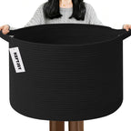 Large Woven Blanket Basket,65L Cotton Rope Laundry Basket