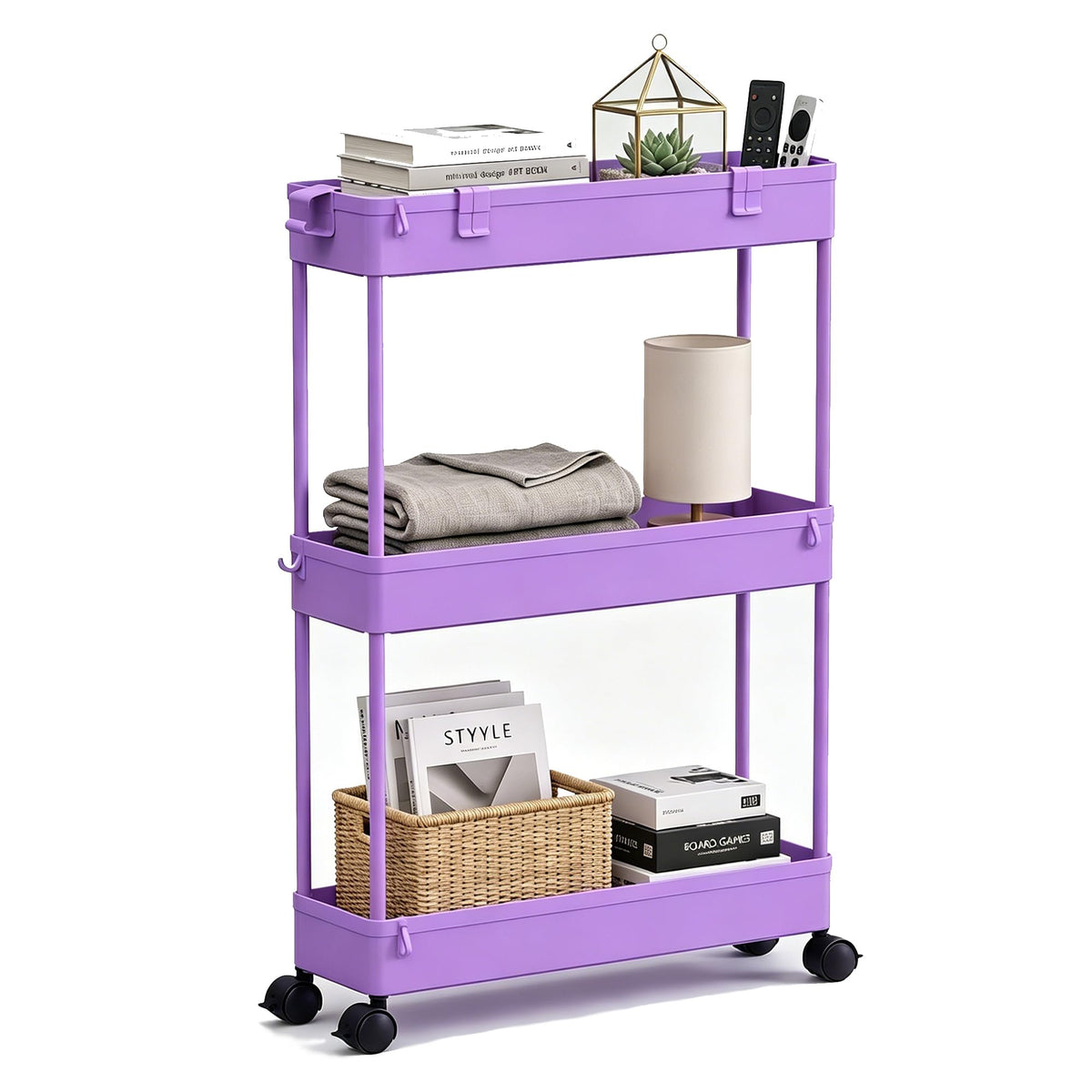 SPACELEAD Slim Storage Cart 3 Tier,Bathroom Organizer Rolling Utility, Mobile Shelving Unit Slide Out for Office, Kitchen, Laundry Room & Narrow Places,White