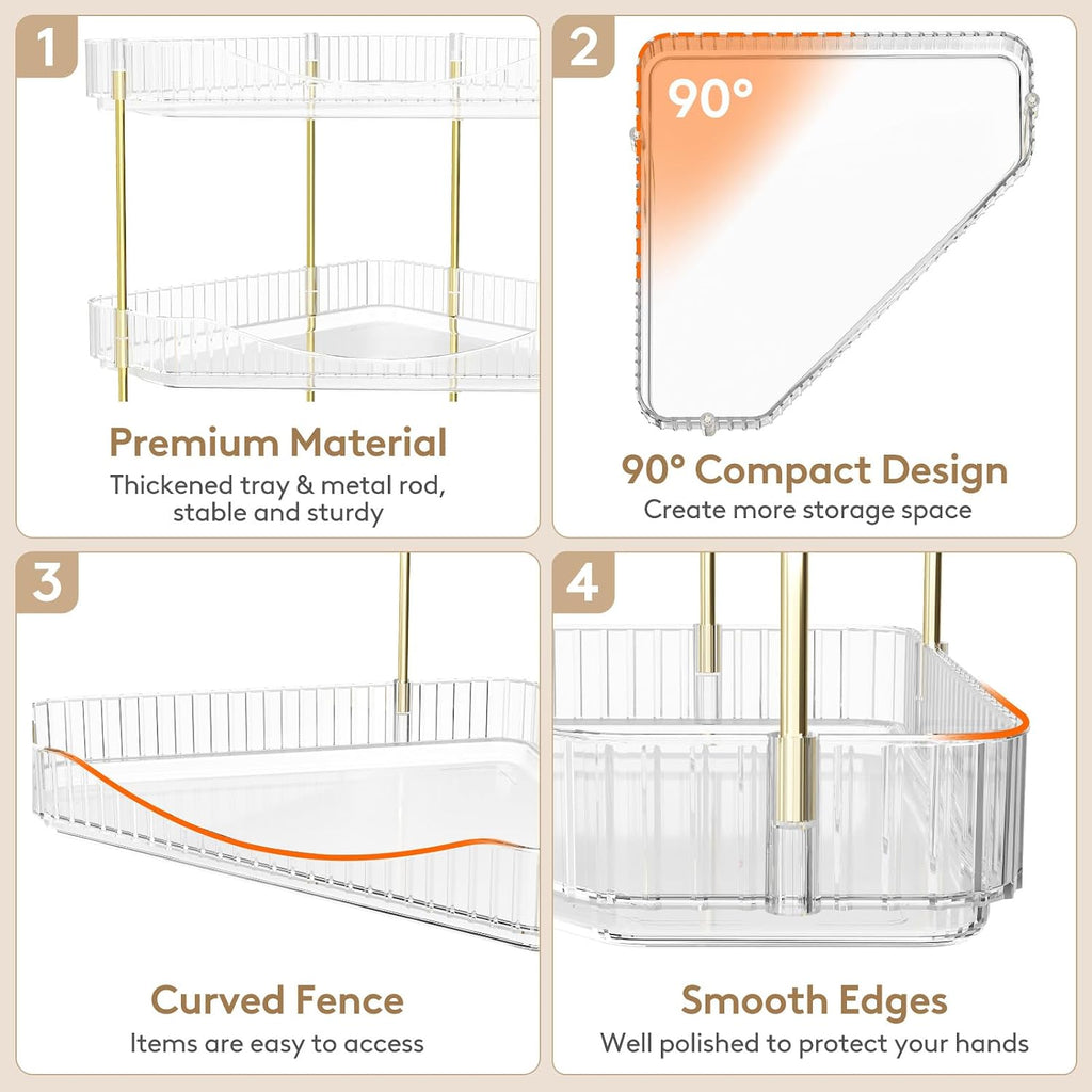 Lifewit 2 Tier Corner Bathroom Counter Organizers and Storage, Clear