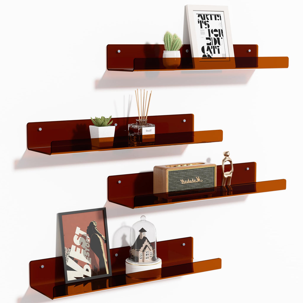 upsimples 4 Pcs 15" Acrylic Shelves for Wall Storage and Organizer, Clear
