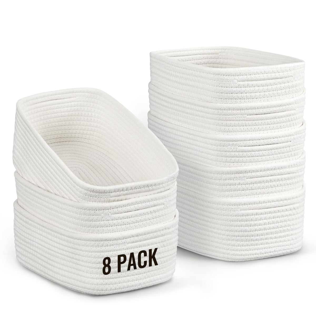 8 Pack Woven Rope Bins for Organizing, Cube Box for Baby Nursery, Toys