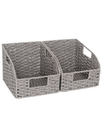 StorageWorks Pantry Baskets for Organizing, Wicker Basket with Built-in Handles, Handwoven Wicker Storage Baskets, Water Hyacinth for Shelves, 2 Pack