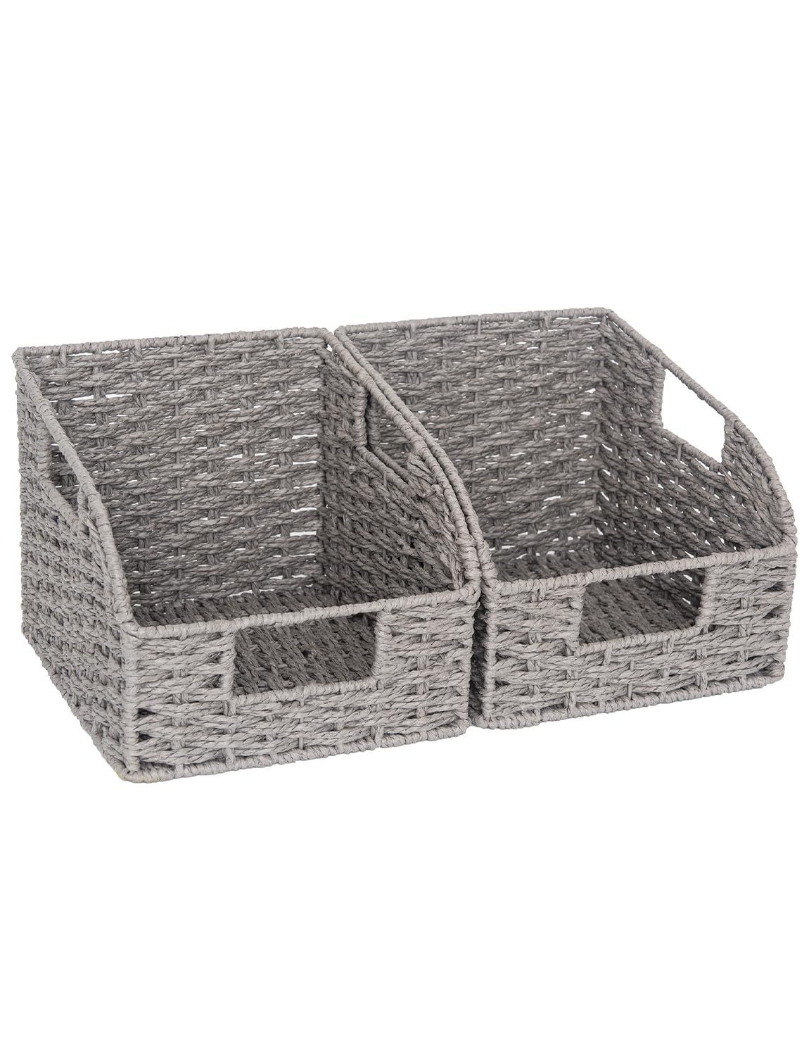 StorageWorks Pantry Baskets for Organizing, Wicker Basket with Built-in Handles, Handwoven Wicker Storage Baskets, Water Hyacinth for Shelves, 2 Pack