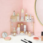 2-Tier Corner Bathroom Organizer Countertop with Hooks, for Makeup/Skincare