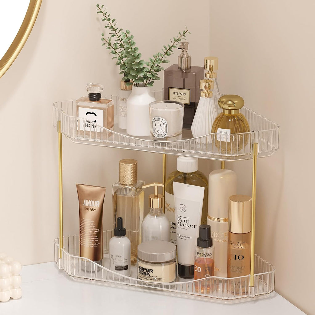 Lifewit 2 Tier Corner Bathroom Counter Organizers and Storage, Clear