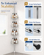 SEIRIONE Rustproof Corner Shower Caddy Tension Pole for Bathroom Organizers