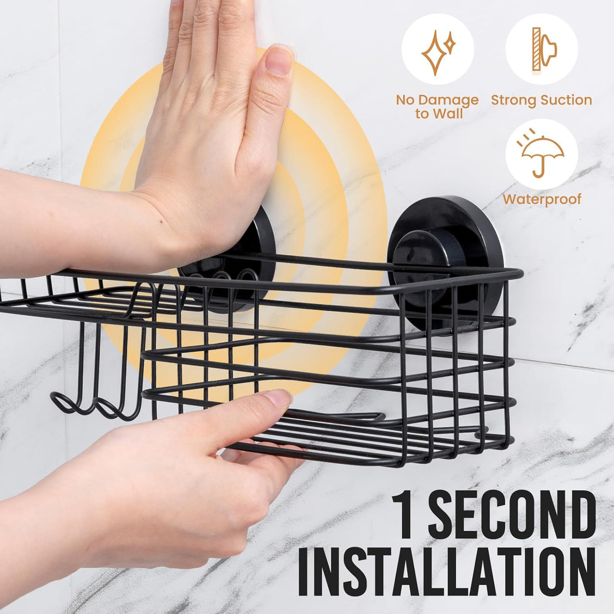 LEVERLOC Shower Caddy Suction Cup, 2 Pack Suction Shower Shelf With Hooks