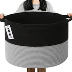 Large Woven Blanket Basket,65L Cotton Rope Laundry Basket