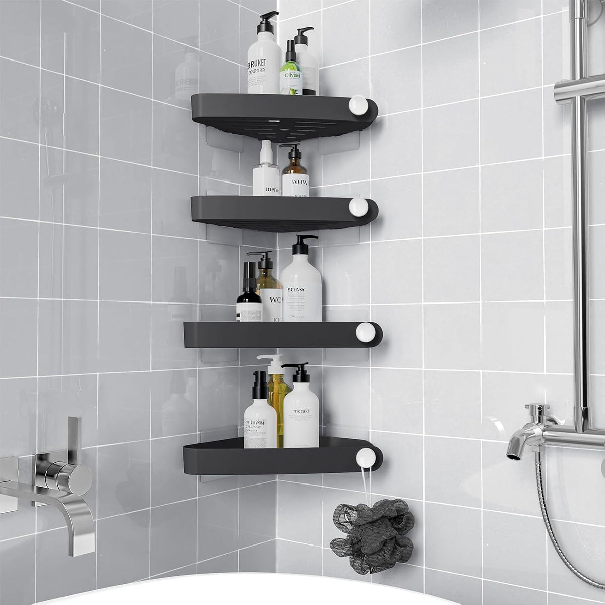 Sotfamily Plastic Shower Caddy Corner (for 90° Only), 4 Pack, Black