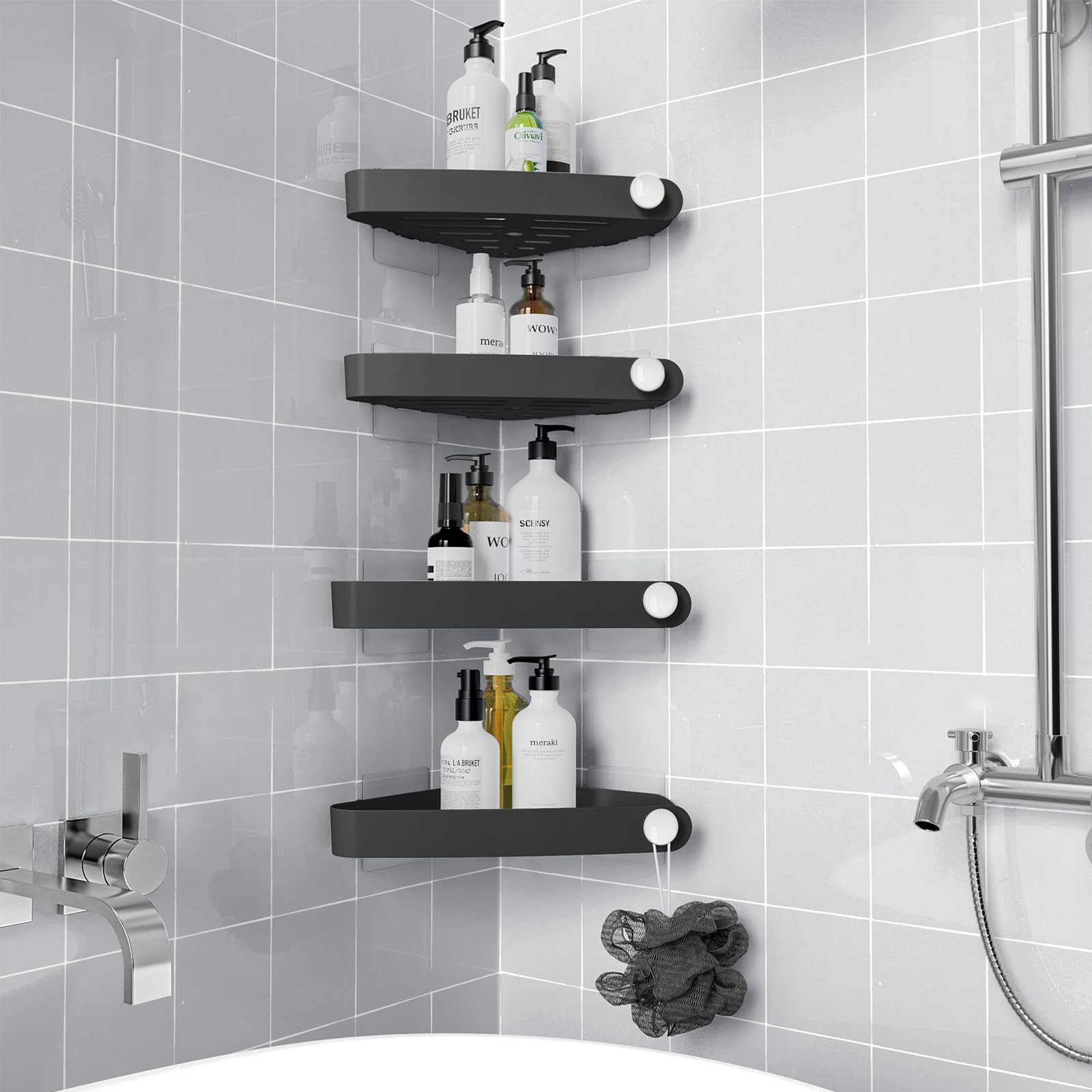 Sotfamily Plastic Shower Caddy Corner (for 90° Only), 4 Pack, Black