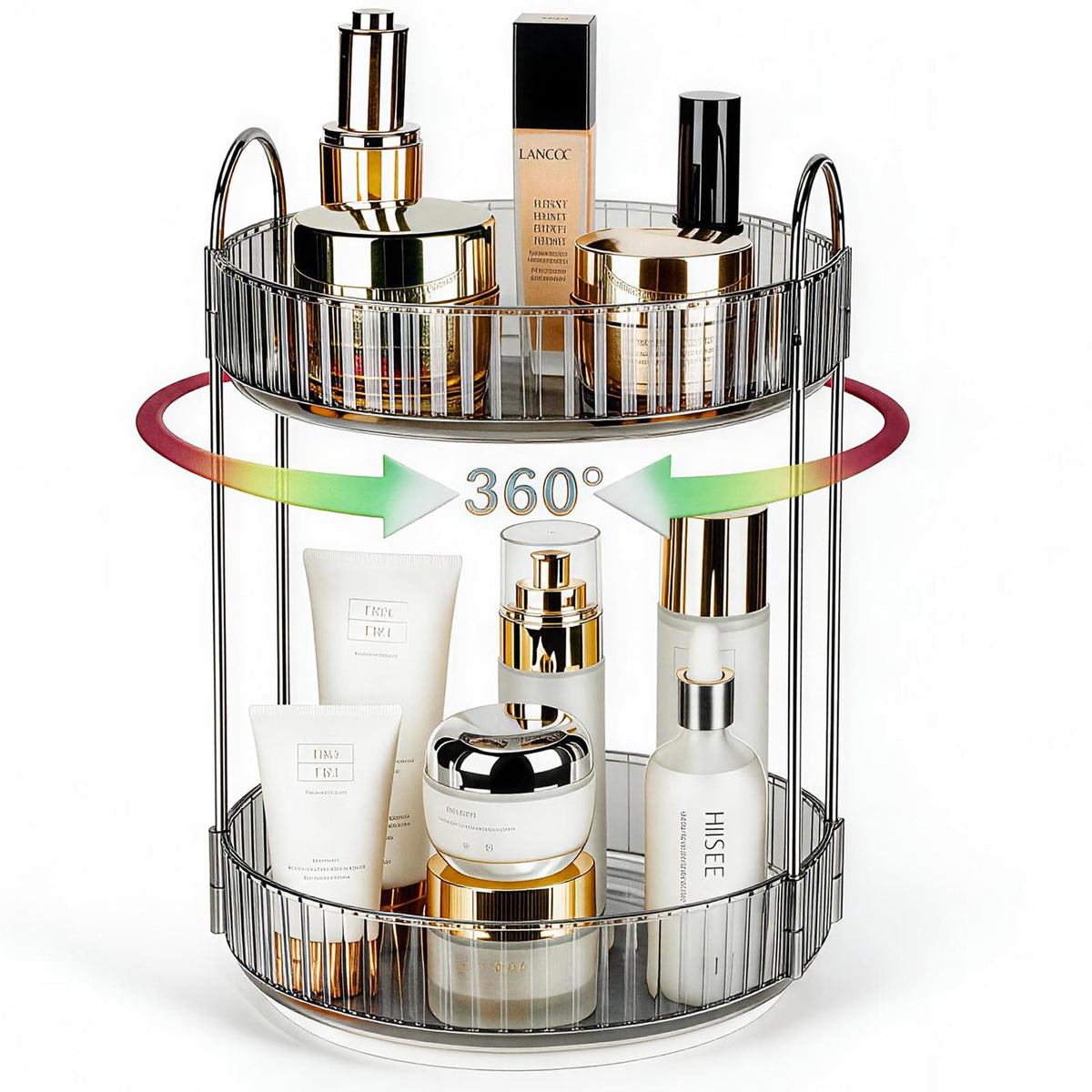 360 Rotating Makeup Organizer, 2 Tier Lazy Susan Bathroom Counter Organizer, Skincare Organizers, Spinning Perfume Organizer & Vanity Organizer Countertop (Classic Grey, 2 Tier)
