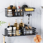 LEVERLOC Shower Caddy Suction Cup, 2 Pack Suction Shower Shelf With Hooks