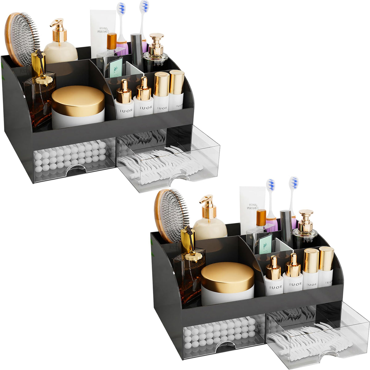 Makeup Organizer with Drawers, Cosmetic Storage for Dresser Vanity and Bathroom Countertop, Beauty Holder for Lipstick Brush, Skincare Organizer for Vanity, Cosmetic Display Case (Black)