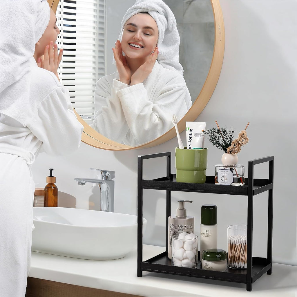 Bathroom Counter Organizer Vanity Storage Countertop Shelf, Small Black