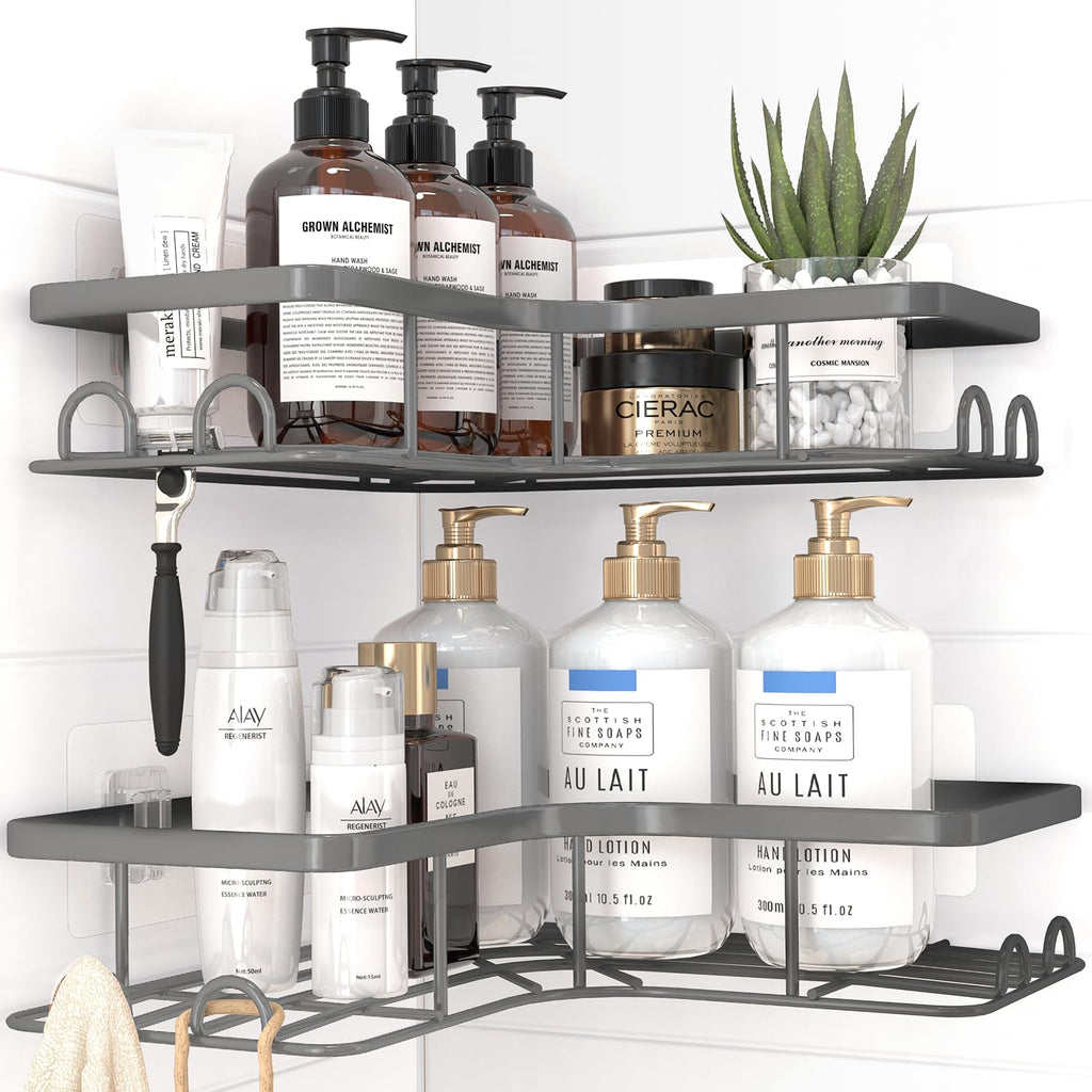 Sakugi Black Corner Shower Caddy Adhesive No Drilling Bathroom Shelves