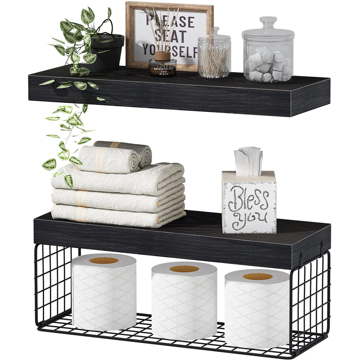 QEEIG Bathroom Shelves Over Toilet Wall Mounted (Brown, Set of 3, 15.7")