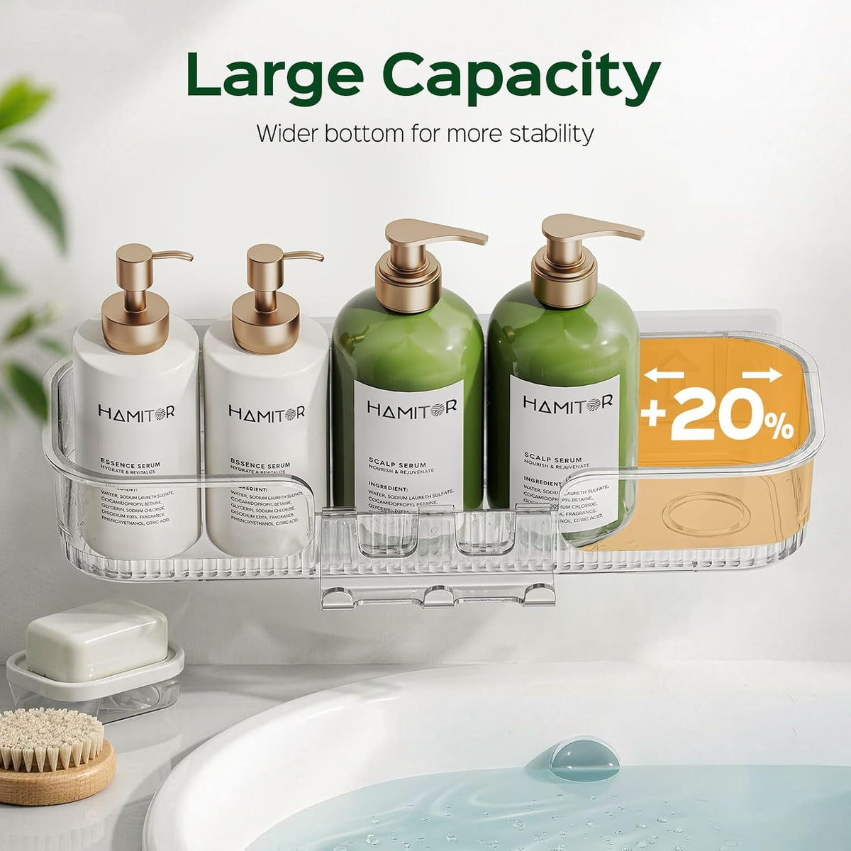 HAMITOR 5 Pack Adhesive Shower Caddy, Clear Transparent Shower Organizer