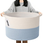 Large Woven Blanket Basket,65L Cotton Rope Laundry Basket