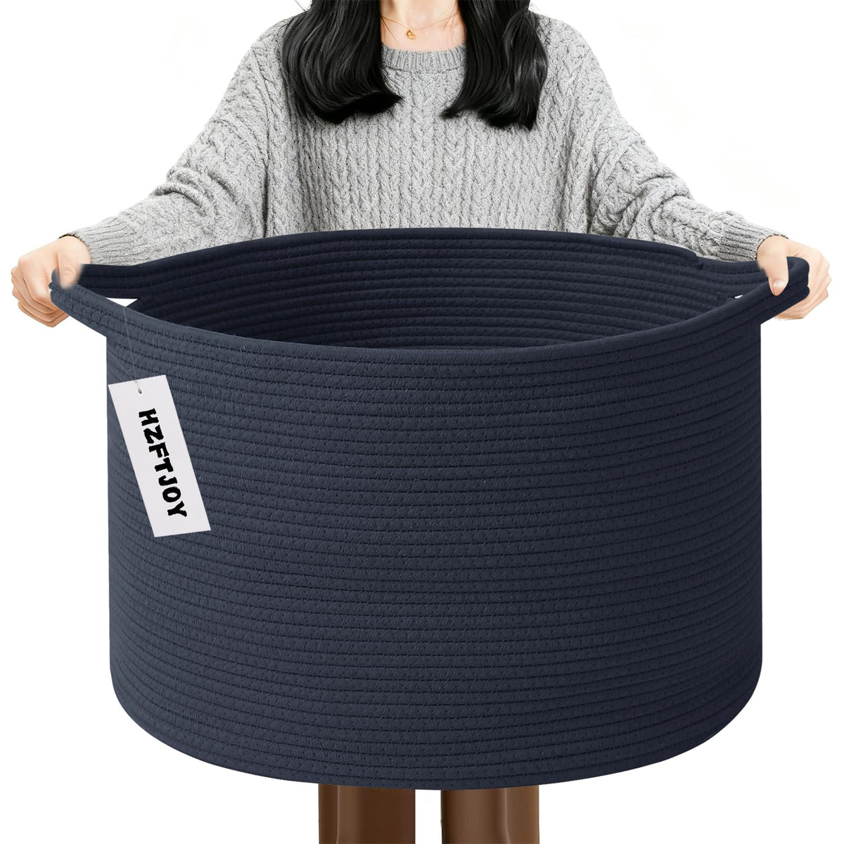 Large Woven Blanket Basket,65L Cotton Rope Laundry Basket