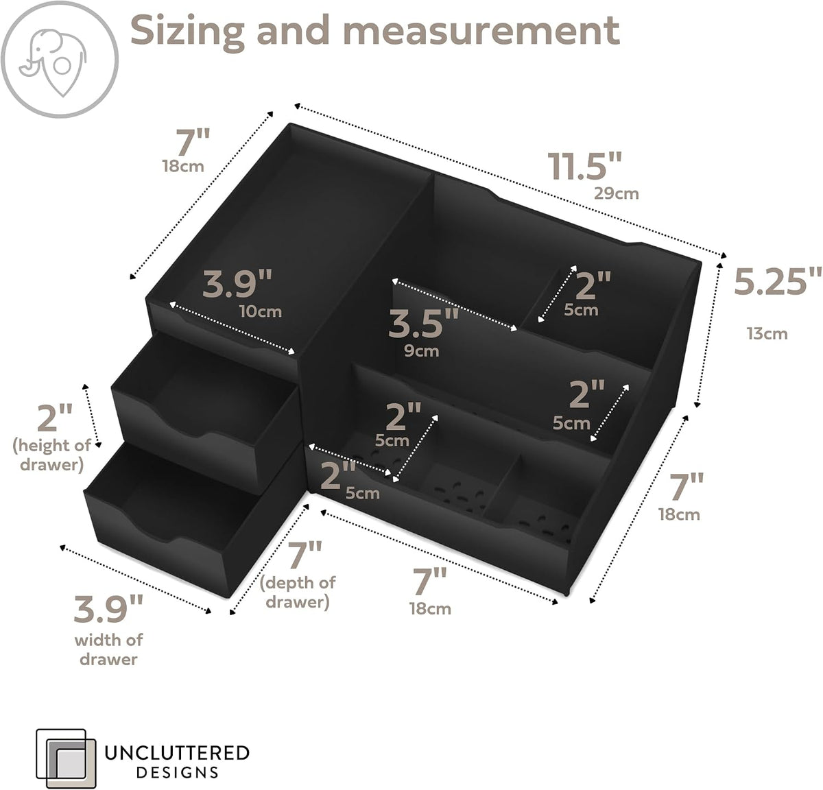 Uncluttered Designs Large Black Vanity Organizer - Countertop Mens Organizer With Drawers for Cologne, Deodorant, Beard, Shaving Lotion, Perfume & Skincare - Perfect for Bathroom & Bedroom Storage