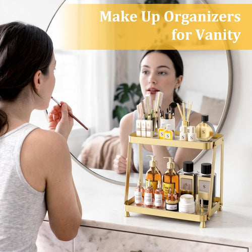 2-Tier Acrylic Bathroom Vanity Organizer, Gold