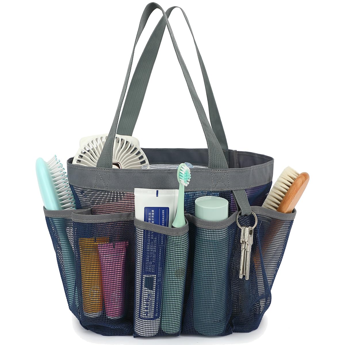 Fammart Mesh Shower Caddy Portable for College Dorm Room Essentials, Odorless Polyester Large Shower Tote Bag with Dual Handles, 8-Pocket Quick-Dry Toiletry Organizer for Travel, Beach, Camping, Gym